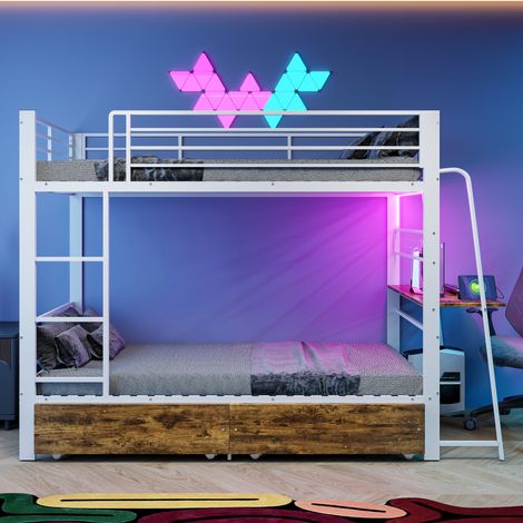 Cama alta 90x200 cm con escritorio, iluminación LED y cajón de almacenaje, blanco HAVRYA (1/5)