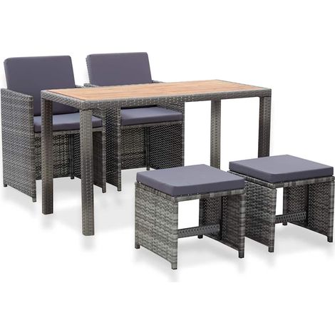 Ensemble à manger d'extérieur 5 pcs-Salon de jardin Rotin bois acacia Anthracite (1/5)