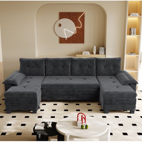 Canapé U convertible 278x127x87 cm chenille gris USB, gain de place pour salon – MEUBLIV (1/5)
