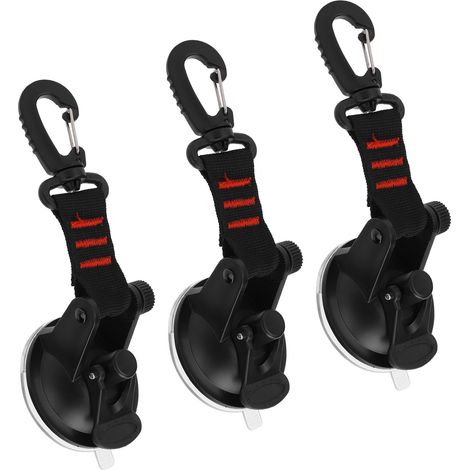 Lot de 3 mousquetons à ventouse portables et réutilisables pour la fixation de tentes (rouge). (1/5)
