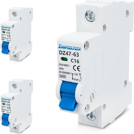 3 mini - disjoncteurs 16 ampères 230v mcb unipolaire type B pour montage sur rail DIN (1/5)