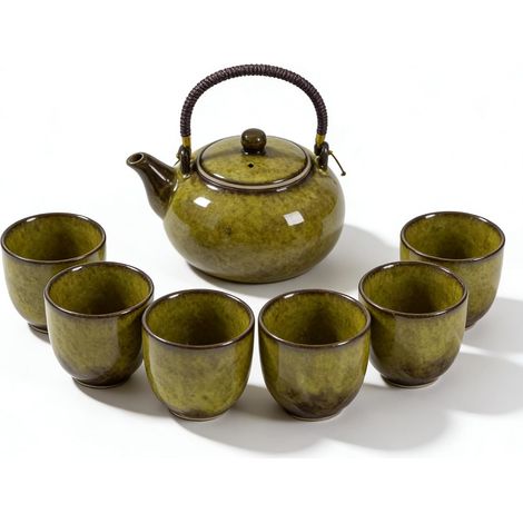 Service à thé chinois en céramique, théière de 600 ml et 6 tasses de 120 ml, service à thé Kungfu changeant de four, théière asiatique pour les amateurs de thé, jaune (1/5)