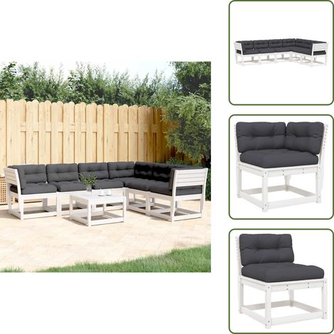 6-tlg. Garten-Sofagarnitur mit Kissen Weiß Massivholz Kiefer - Gartensorgsgarnitur - Gartenmöbelset - Lounge Set - Esszimmergruppe - Terrassenmöbeln (1/5)