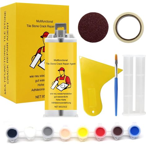 Kit Reparation Carrelage, Kit de Réparation Baignoire Blanc Pour réparer les éclats, les bosses, les fissures, les trous, les rayures, etc. sur le granit céramique, 85 g (1/5)