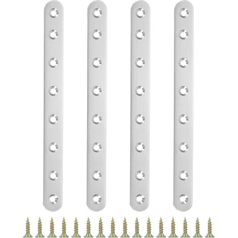 CCYKXA Lot de 4 équerres d'angle en acier inoxydable de 24 x 2 cm, équerres de support à angle droit en forme de L avec vis pour étagères, argent (1/3)