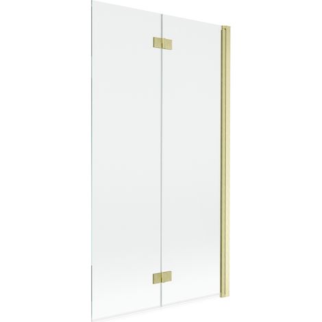 Paravent de bain Mexen Mist 2 volets droit 100 x 150 cm, transparent, or brossé - 8A9-100-002-55-00-P (1/5)