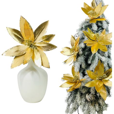 Goldener Weihnachtsstern Weihnachtsstern am Stiel - Weihnachtsbaumblüten 30 cm