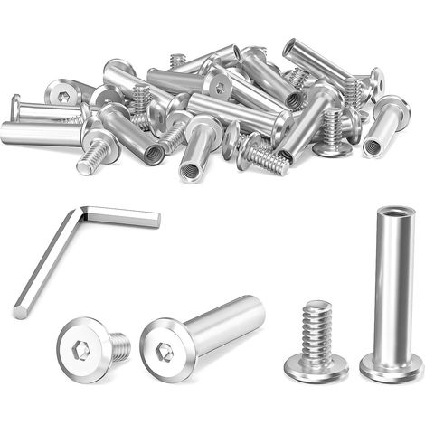 40 vis M4x20 mm de liaison, vis à douille, en acier inoxydable A2 V2A, vis pour meubles, connecteur d’armoire avec clé hexagonale pour armoires, placards, panneaux en bois (1/5)