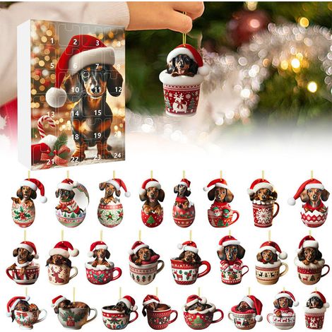 Calendrier de l'Avent Teckel, Calendrier de Noël 24 jours à collectionner, Compte à rebours, Mini Sapin de Noël à suspendre (1/5)