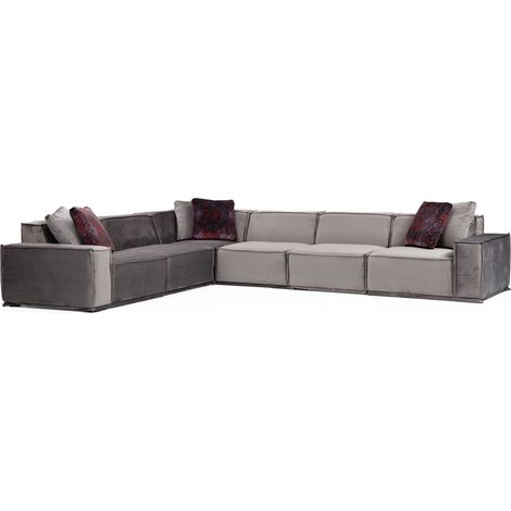 Grand canapé d'angle modulable velours gris Kego L 388 x P 300cm angle gauche-angle gauche (1/5)