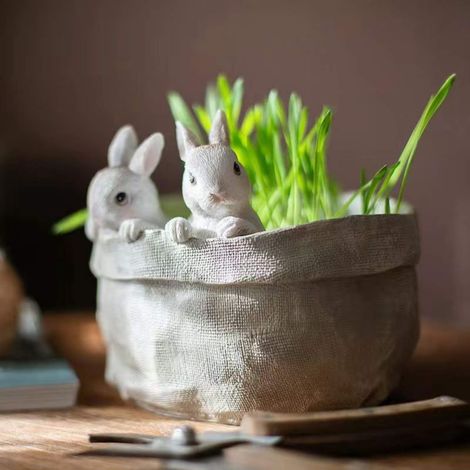Pot À Plantes Lapin De Pâques - Résine Blanche - 21 x 21 x 19 cm - Décoration Printanière Intérieure Extérieure - 1 Pièce (1/5)