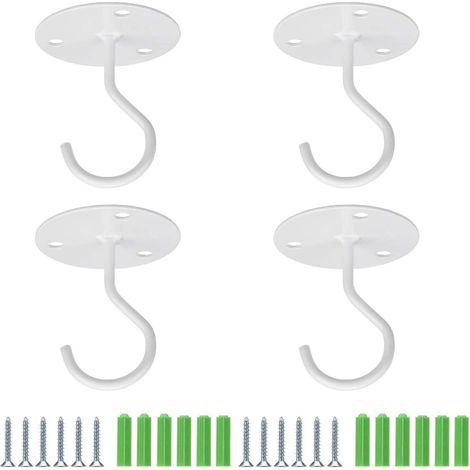 4 Pièces Crochets Plafond, Métal Montage Mural, Cintre Plafond Avec vis, Convient pour Suspendre des Cordes à linge ou des Pots Fleurs(Blanc) (1/5)