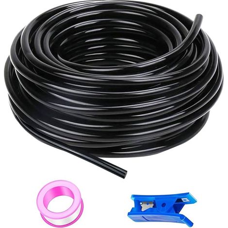 50 Meter Polyurethane Black Pneumatic Hose, PU Air Hose, 6mm OD x 4mm ID, Polyurethane PU Air Kit + 1 Pcs Hose Cutter (1/5)