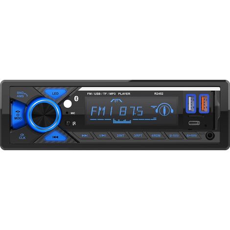 Autoradio Bluetooth, Poste Radio Voiture Bluetooth avec Port de Charge Type-C, éclairage LED,FM 1Din Autoradio avec 7 éclairages colorés/2 lecteurs USB/AUX/SD/MP3 (1/5)