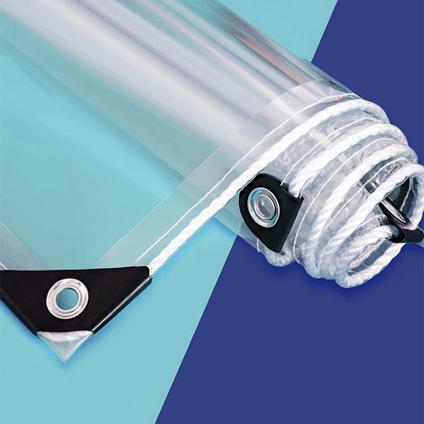 Bâche Transparente avec œillets - Étanche - en PVC - Protection Contre la Pluie - Protection Contre Le Vent - pour Camping, auvent, abri de Voiture, Tente (1/5)