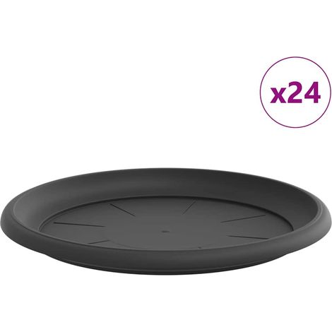 Round Flower Tray 24 pcs Black Ø 27 x 2.5 cm Plastic vidaXL