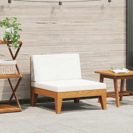 Modular-Mittelsofa mit Cremeweißen Kissen Akazie Massivholz (1/5)