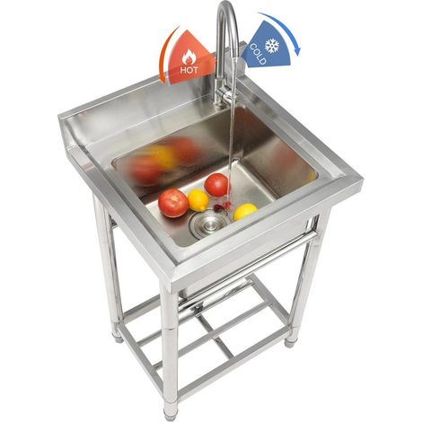 Acier inoxydable brossé pour un nettoyage efficace, évier autoportant à cuve simple avec robinet pour garage (1/5)