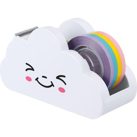 Wolkenförmiger Klebebandabroller mit Regenbogenklebeband – Schul- und Bürobedarf – 11,3 x 6,1 cm – Weiß (1/3)