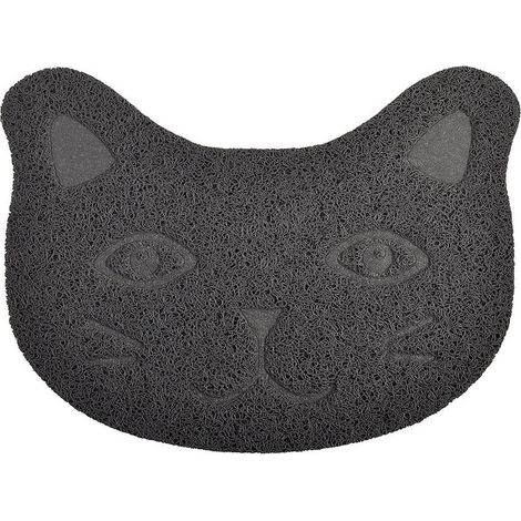 Tapis de litière pour chat en forme de tête de chat noir antidérapant et imperméable tapis de propreté pour bac à litière lavable (1/2)