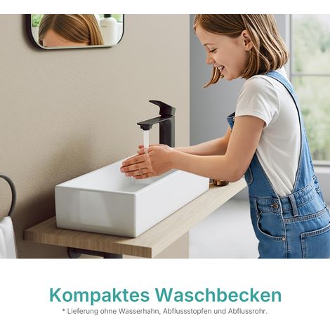 Petit lavabo rectangulaire 41,0 x 22,0 x 10,0 cm – Lavabo en céramique avec trou de robinet, sans trop-plein, petit lavabo à main comme montage posé et mural, idéal pour salle de bain et WC (1/5)