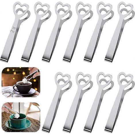 Ensemble de 10 pinces à sucre en acier inoxydable, mini pinces à glaçons pour mariage et fête (argenté) (1/5)