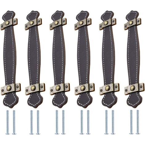 Poignée Cuir 6 pièces Poignées en Cuir pour Meuble Cuir Poignée de Porte Poignées de Tiroir en Cuir Poignée de Cabinet pour Armoire Cuisine et Porte Noir (1/5)
