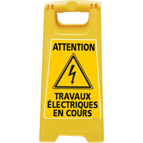 Chevalet de signalisation, attention avertissement travaux electrique en cours - Chevalet jaune (1/5)