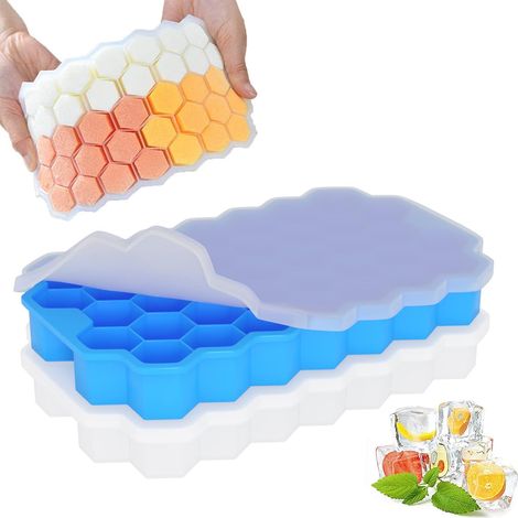 Bac à glaçons en silicone avec couvercle amovible anti-éclaboussures, lot de 2 de 74 moules à glaçons, dégagement facile
