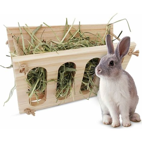 Mangeoire à foin pour lapin Mangeoire à foin en bois pliable Plateau fixe Distributeur de foin pour cochons d'Inde Support d'herbe pour animaux compagnie Cage Accessoires pour hamster Chinchi (1/5)