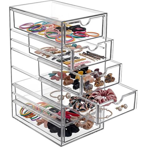 6-Compartment Transparent Storage Box for Makeup Brushes and Accessories, Drawer Organizer for Jewelry, Cosmetics, and Office Supplies, 25x17.5x10.7 cm (1/5)