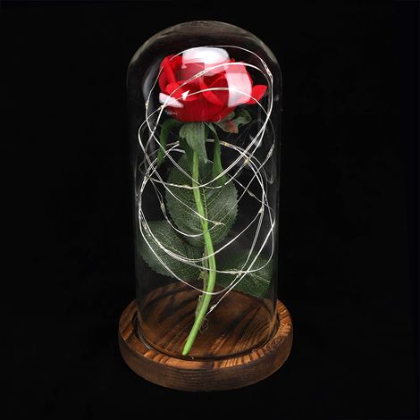 LED-Simulations-Rosen-Dekorations-Nachtlicht, Valentinstags- und Jahrestagsgeschenk, brauner Sockel (1/5)