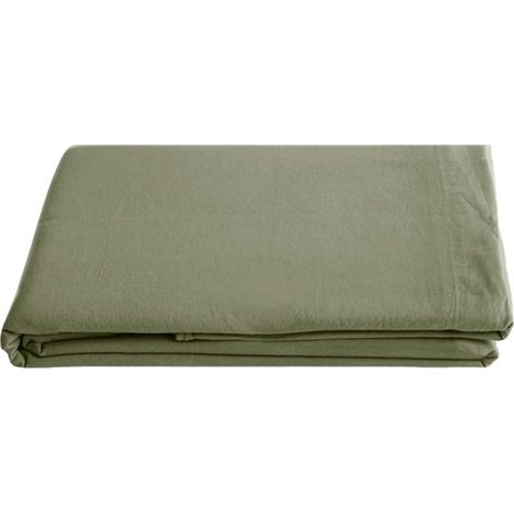 Drap plat Palace pur coton teint lavé, 63 fils/cm² Vent du sud - Palace Sauge - 240 x 290 cm pour lit 2 places - Palace Sauge -