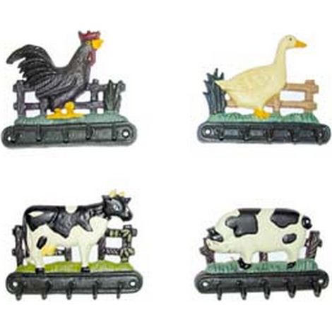 1PZ GANCI APPENDITUTTO IN GHISA DECORATI - in set da pz.4 decoro: gallo, maiale, mucca, oca