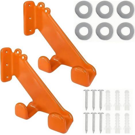 Juego de 2 ganchos de pared para garaje - Resistentes - Compatibles con motosierras - Con dos opciones de montaje (1/5)