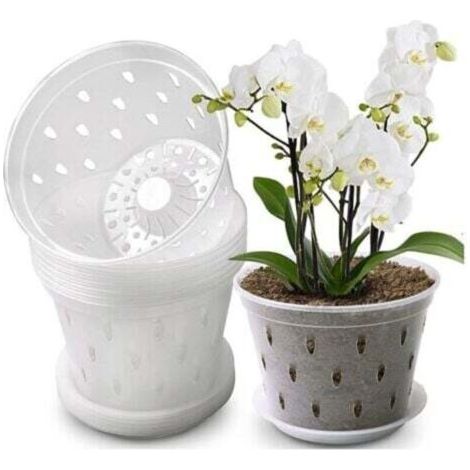 Pots d'orchidées en plastique de 5 pouces, sans plateau, pots de plantation d'orchidées transparents, pots en filet de contrôle des racines des plantes avec trous, 10 pièces