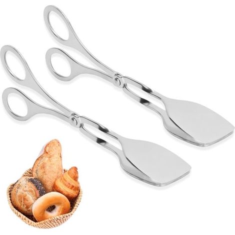 Juego de 2 pinzas para servir y pinzas de cocina para ensalada, pan y pasteles - Acero inoxidable (1/5)