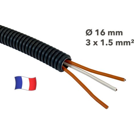 Gaine électrique préfilée 15 mètres diam 16 avec 3 fils Orange, Orange, Ivoire 1.5 mm² - PREFA ELEC (1/2)