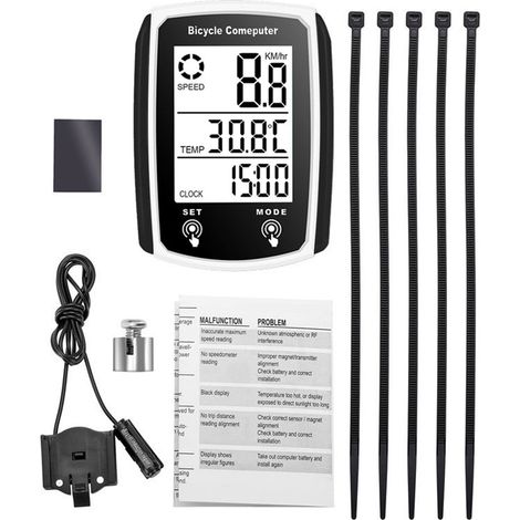Wasserdichter, kabelgebundener Fahrradtacho, LCD-Bordcomputer mit Kilometerzähler (in Englisch)