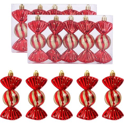 Christmas Tree Balls Candy Ornaments, 10 Pcs Christmas Candy Baubles Pendant Glitter Hanging Decorated Photo Prop Christmas Tree Ornament Layout Accessories (1/5)