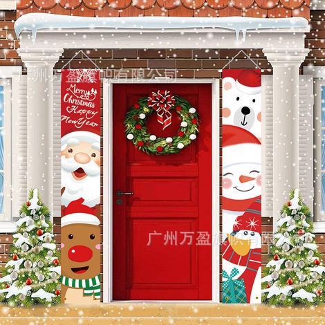 2 distiques de Noël, décorations extérieures, drapeaux extérieurs, décoration d'ambiance festive du Père Noël rouge, drapeau suspendu 180 cm x 30 cm tissu polyester 100D (1/4)