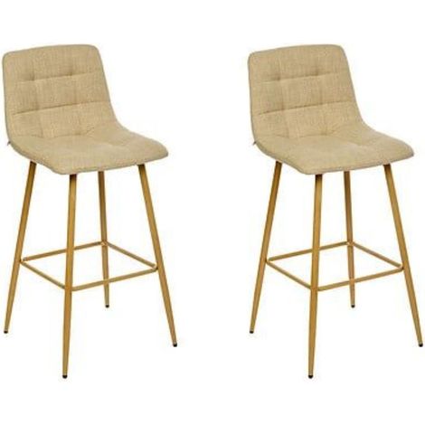 Lot de 2 tabourets de bar en lin coloris Beige - Longueur 47 x Profondeur 51 x Hauteur 104,5 cm