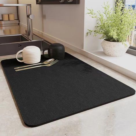 Tapis Absorbant Egouttoir Vaisselle, Tapis de Machine à Café, Tapis de Séchage Vaisselle Egouttoir Antidérapant pour Cuisine, Bar 40 x 60cm, Noir (1/5)