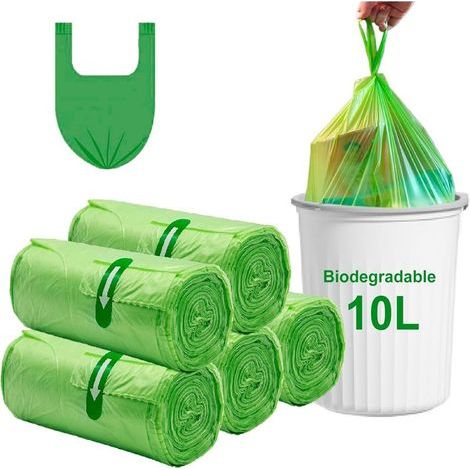 Lot de 100 sacs poubelle biodégradables de 10 L, petits sacs poubelle compostables avec poignée à nouer, sacs poubelle épais biodégradables pour cuisine, bureau, salle de bain, 45 x 60 cm (1/5)