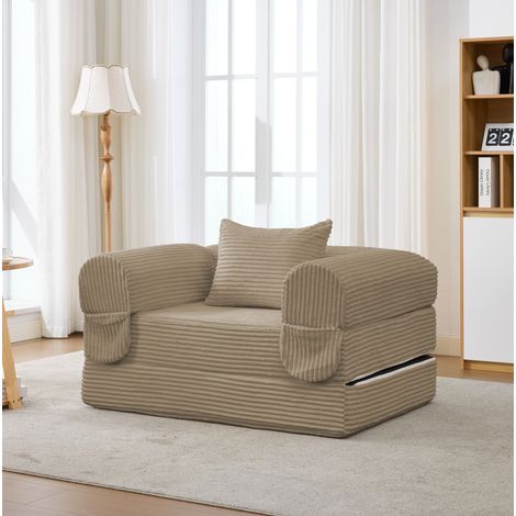 Divano letto 1 posto convertibile 33x33x95 cm, poltrona salvaspazio in tessuto a coste marrone (1/5)