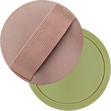 Set mit 2 rosa und olivgrünen runden Hand-Scheuerschwämmen mit Gummiband, hautfreundliches Bad-Scheuertuch für Körperpeeling und Strandsandentfernung, wiederverwendbarer Scheuerschwamm für das Bad (1/5)