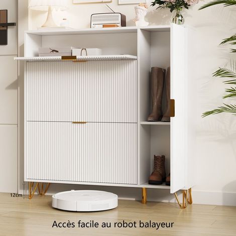 Mueble para Zapatos - Moderno - 4 Puertas - 7 Compartimentos - Blanco - 110x24x111.5cm (1/5)
