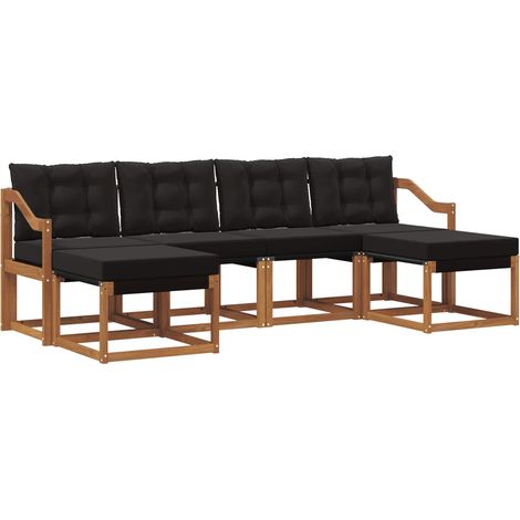 Conjunto de sofás de exterior con cojín 6 pcs Natural y negro vidaXL (1/5)