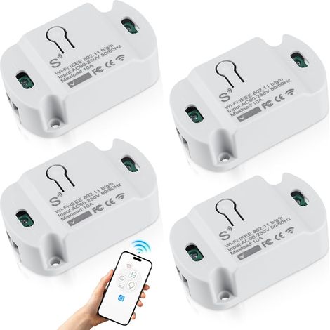 Modulo interruttore Wi-Fi da 10A a 4 pezzi: interruttore Wi-Fi wireless Tuya Smart Life, assistente integrato fai-da-te, compatibile con Alexa e Google Assistant. (1/5)