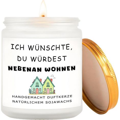 Duftkerze Lavendel mit Spruch "Ich wünschte du würdest nebenan wohnen"